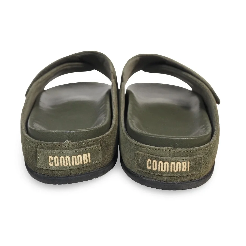 Commbi The Ollie Slide Sandals Army Olive Green Suede Mens 10 Womens 12 EU 43